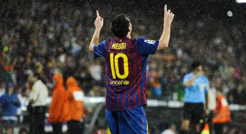 Leo Messi celebra un gol con el Barcelona